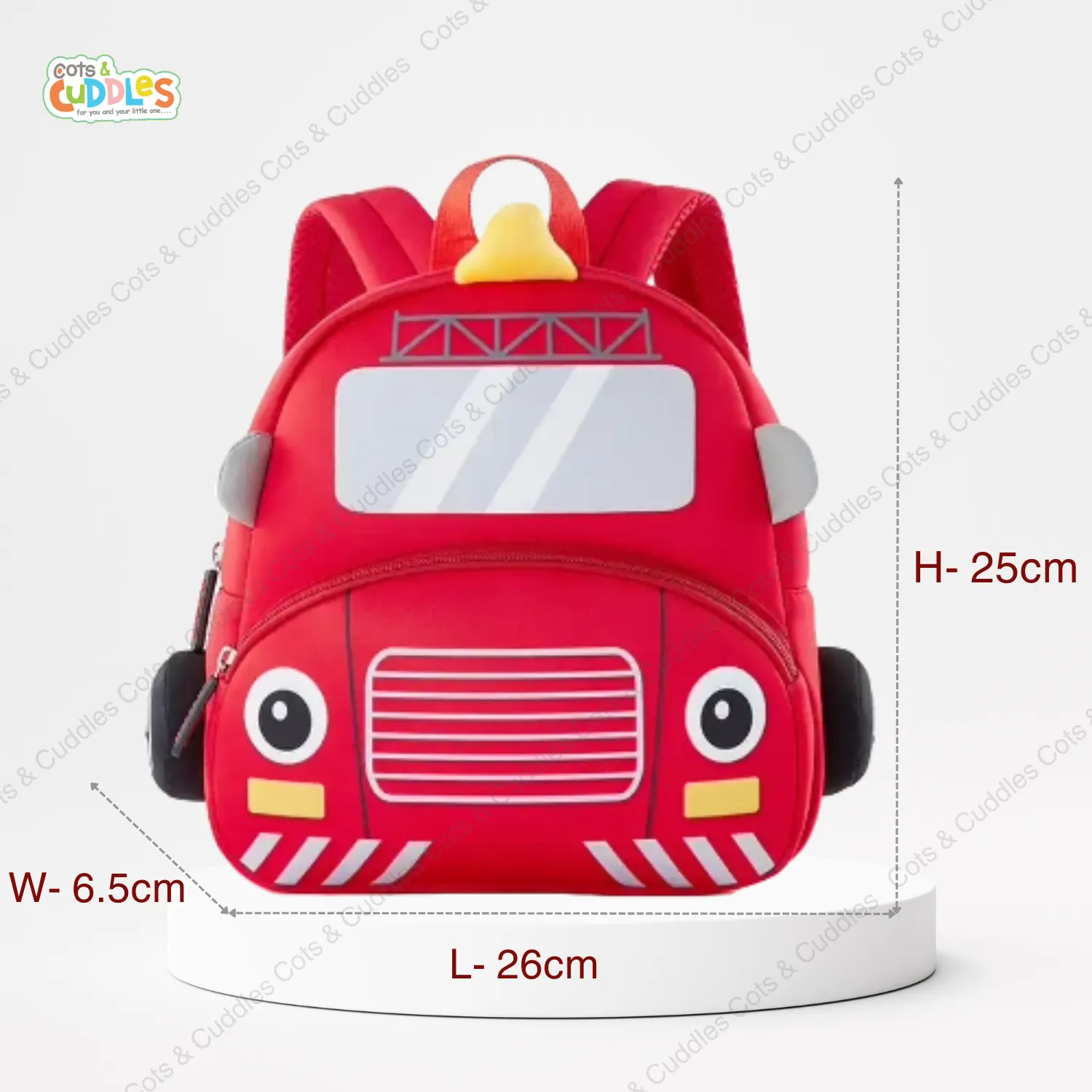 Cute Cartoon Fire Engine Soft Plush Backpack with Front Pocket for Kids (RED)