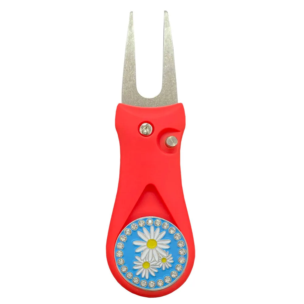 Daisies Golf Ball Marker With Colored Divot Repair Tool