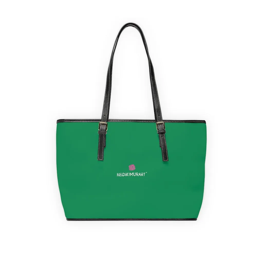 Dark Green Zipped Tote Bag, Solid Color Modern Essential Designer PU Leather Shoulder Bag For Ladies