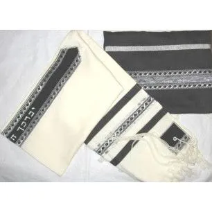 Designer Tallit "Bless & Keep" Lynx Black Silver (with Bag & Kippah) Made in USA By Precious Heirloo