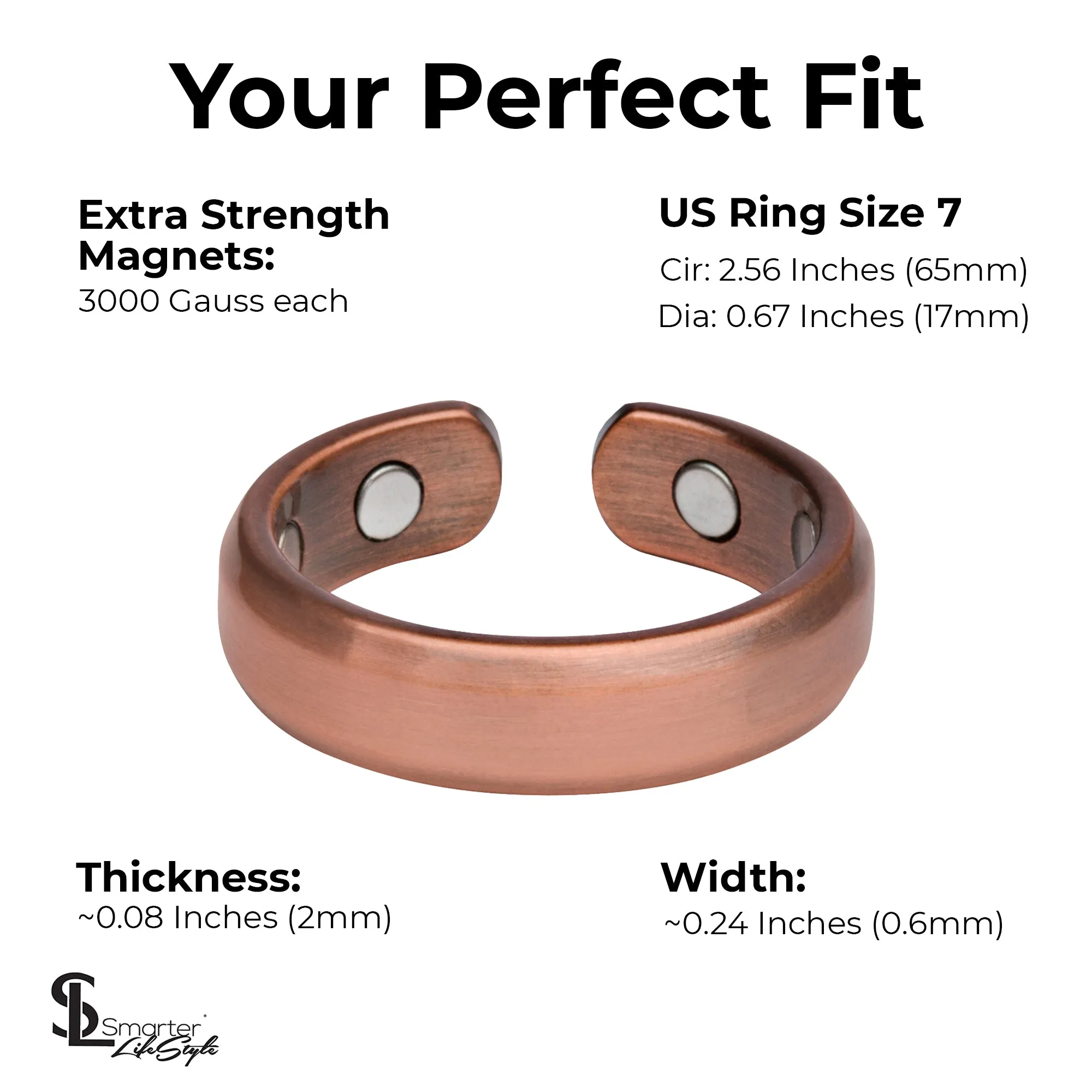 Elegant Pure Copper Magnetic Therapy Ring - 2-Pack (Size 07)