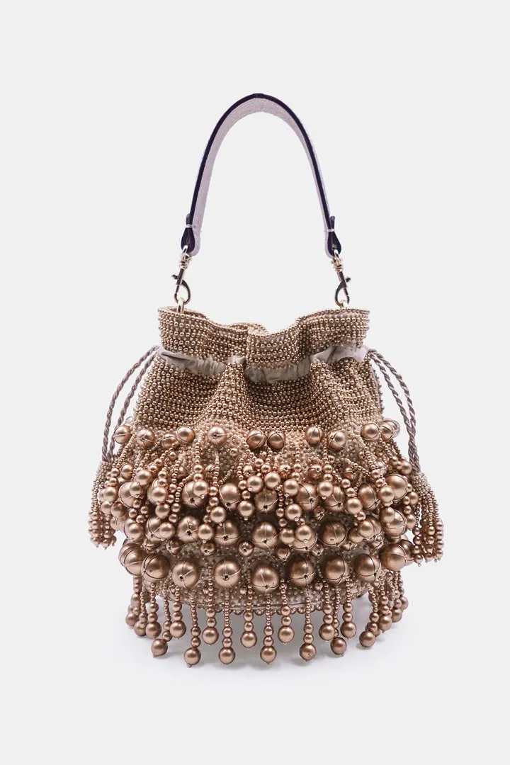 Embellished Golden Potli Bag with Drawstring