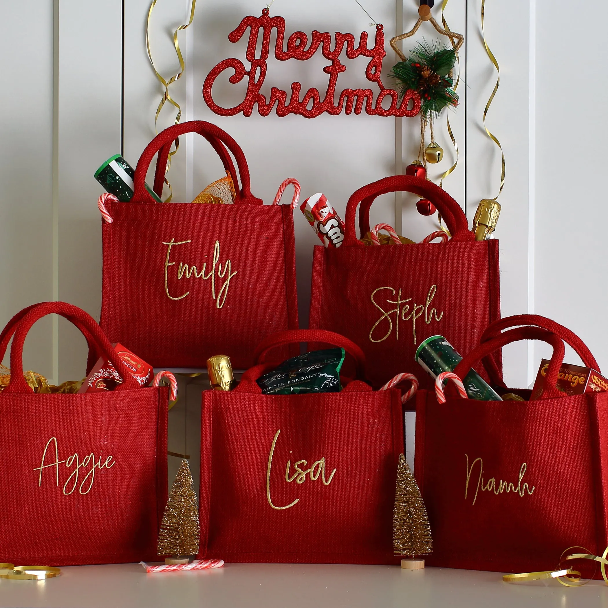 Embroidered Gift Bags - Red