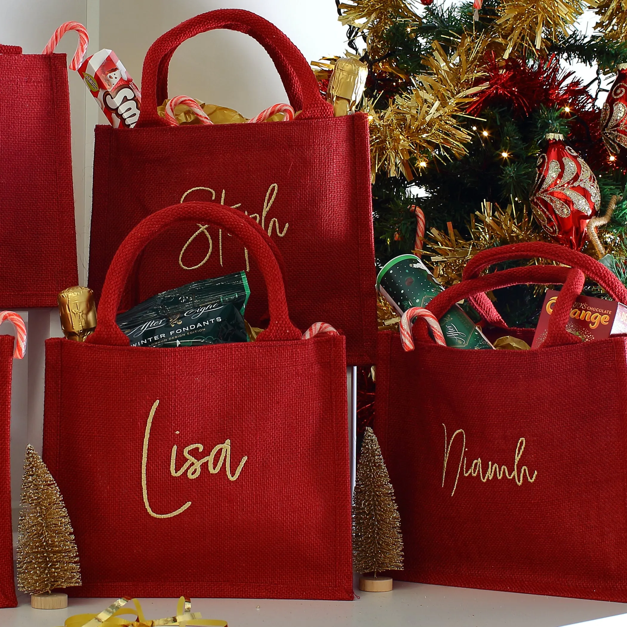 Embroidered Gift Bags - Red