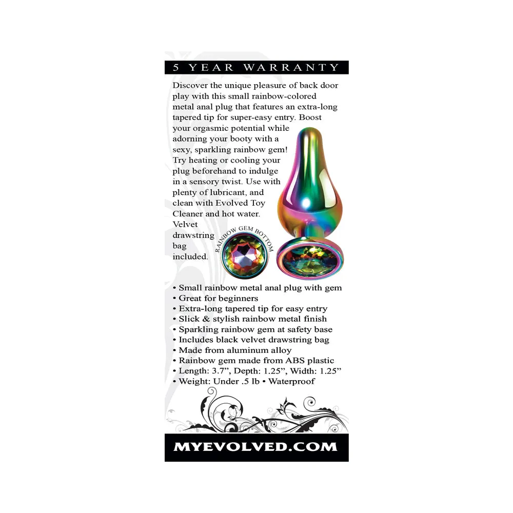 Evolved Rainbow Metal Anal Plug With Rainbow Gemstone Base Small