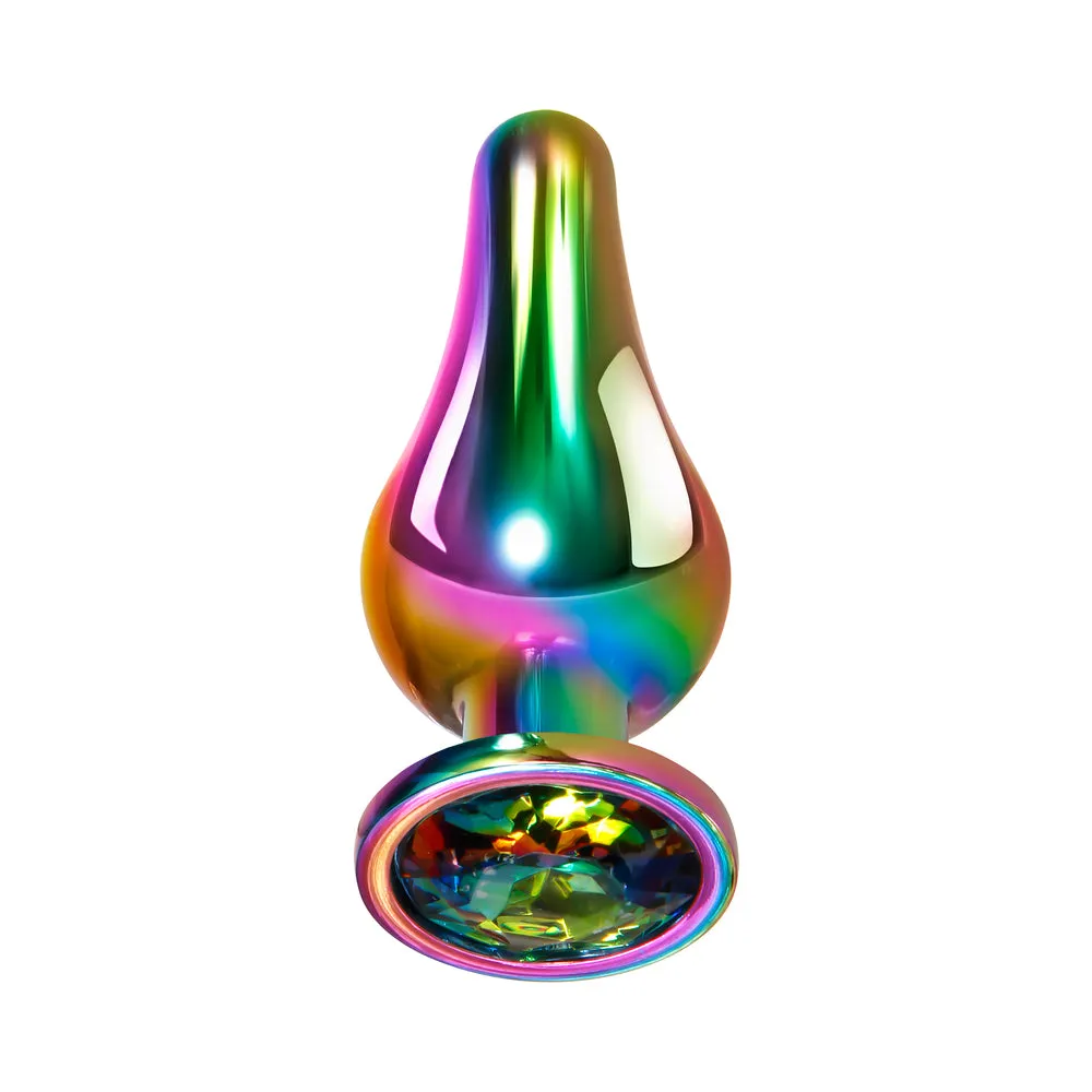 Evolved Rainbow Metal Anal Plug With Rainbow Gemstone Base Small