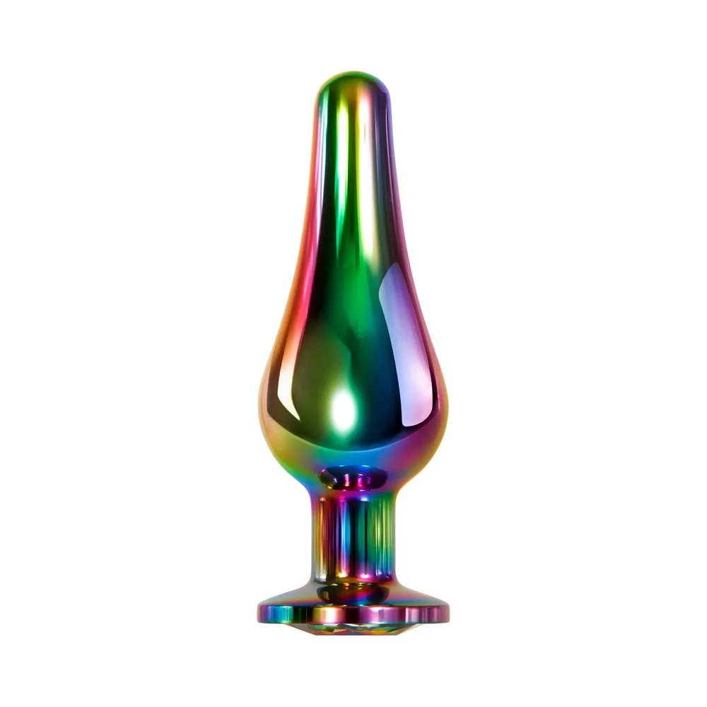 Evolved Rainbow Metal Anal Plug With Rainbow Gemstone Base Small