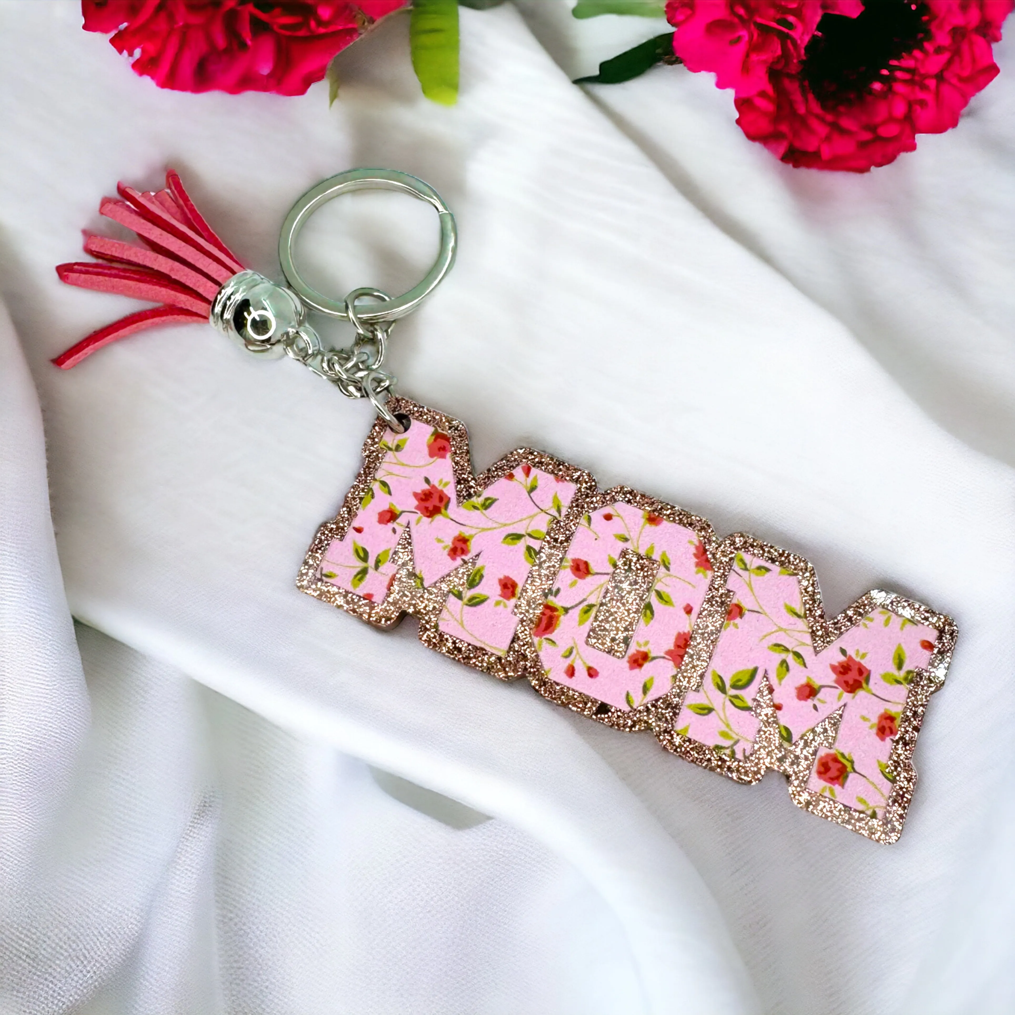 Floral Mom Key Chain - Stainless Steel & Acrylic