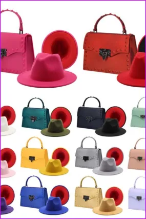 Frosted Rivet Jelly Handbags With Bucket Hat Set