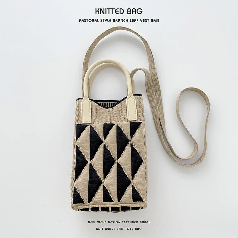 Geometric diamond mini mobile phone bag shoulder crossbody knitted bag