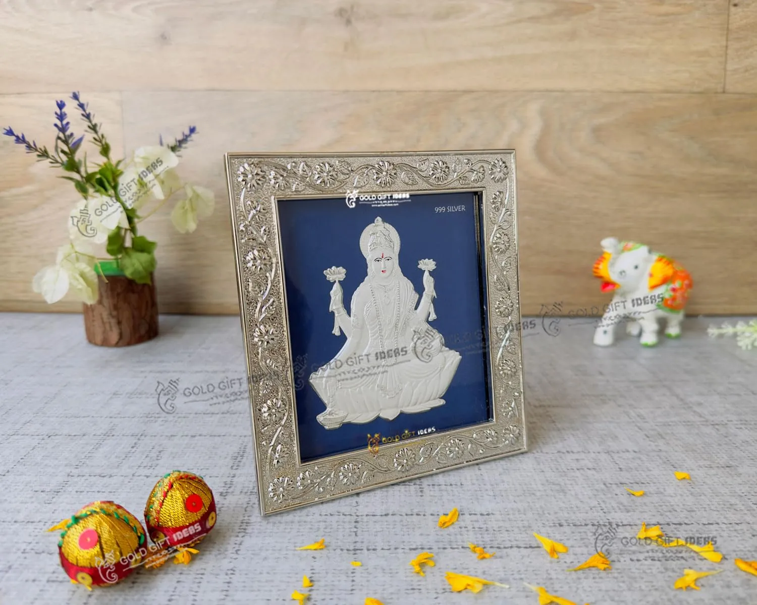 GoldGiftIdeas 999 Pure Silver Akshaya Laxmi Maa Photo Frame for Pooja, Goddess Laxmi Devi Frame for Gift, Occasional Return Gift, Diwali and Housewarming Gift