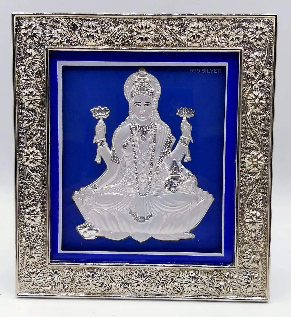 GoldGiftIdeas 999 Pure Silver Akshaya Laxmi Maa Photo Frame for Pooja, Goddess Laxmi Devi Frame for Gift, Occasional Return Gift, Diwali and Housewarming Gift