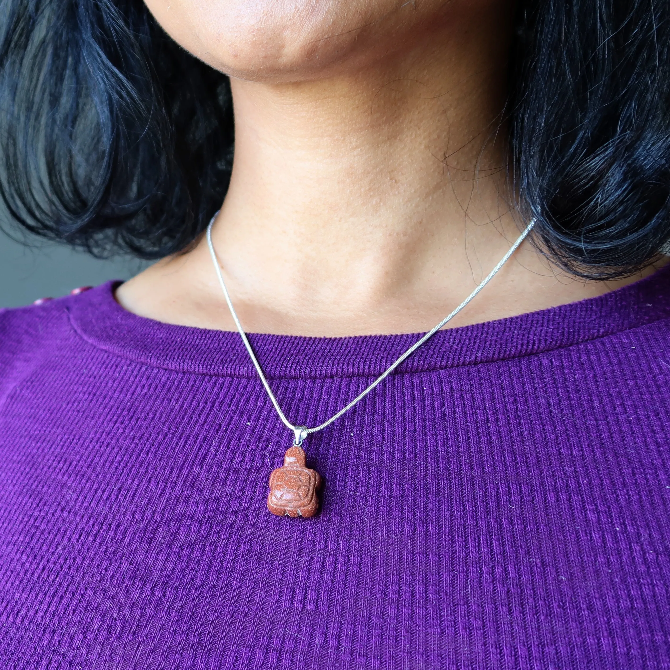 Goldstone Necklace Turtle Animal Guardian Stone Crystal