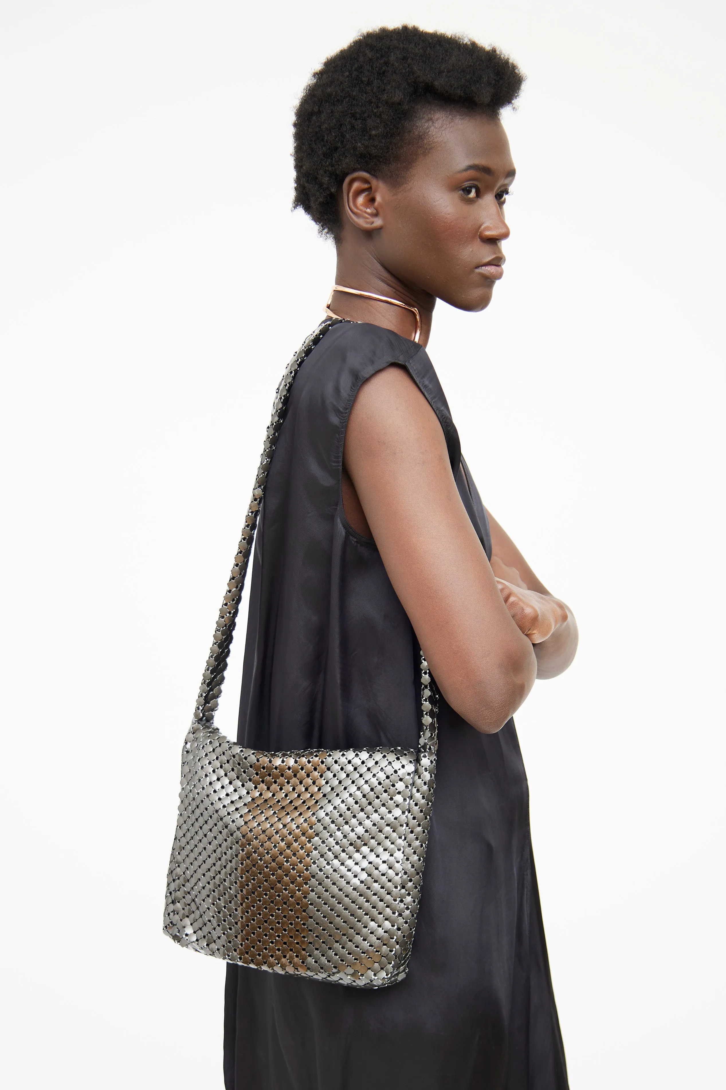 Grey & Brown Chainmail Flap Bag