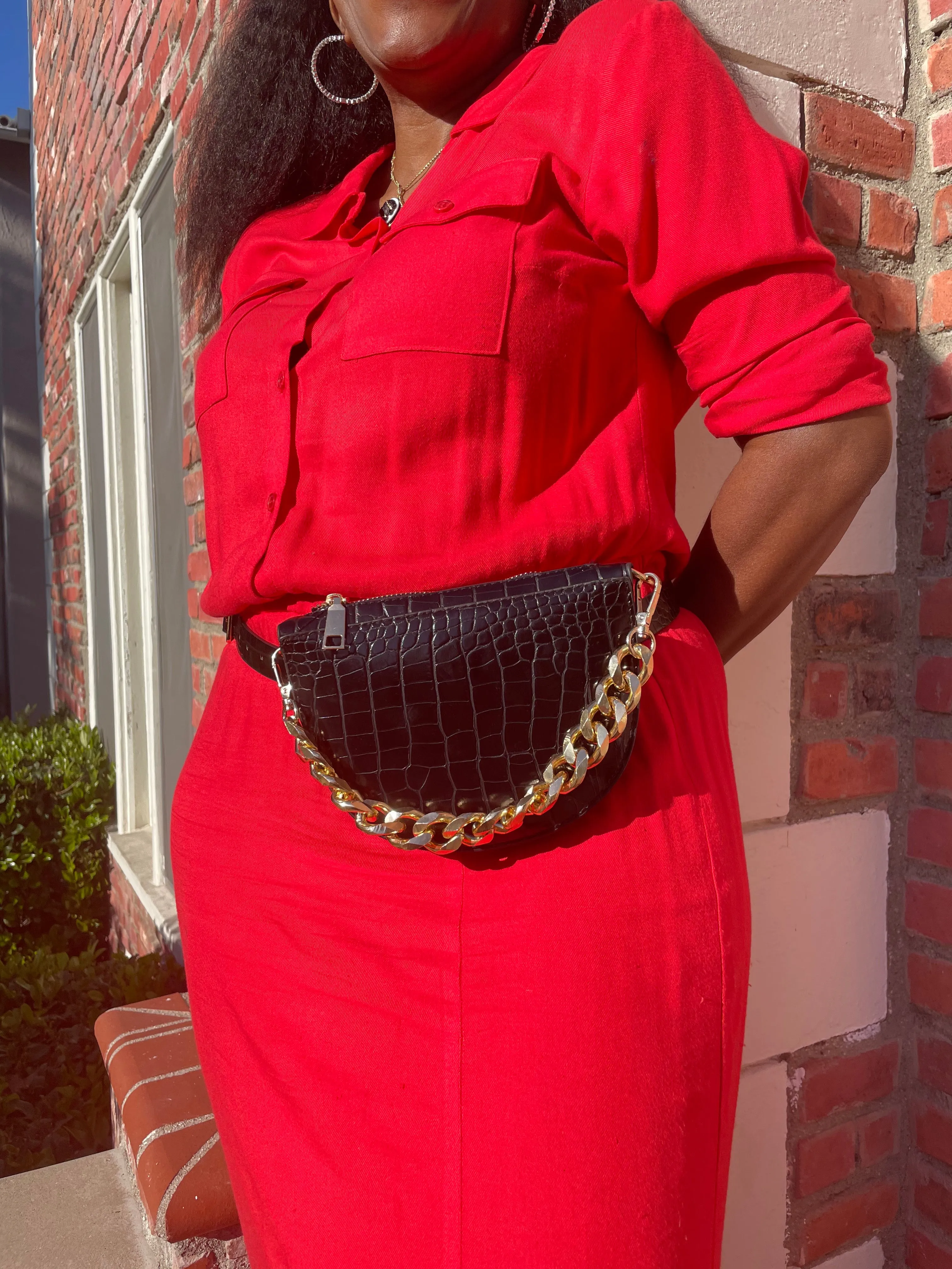 HALF MOON FAUX LEATHER CROSSBODY BAG & FANNY PACK