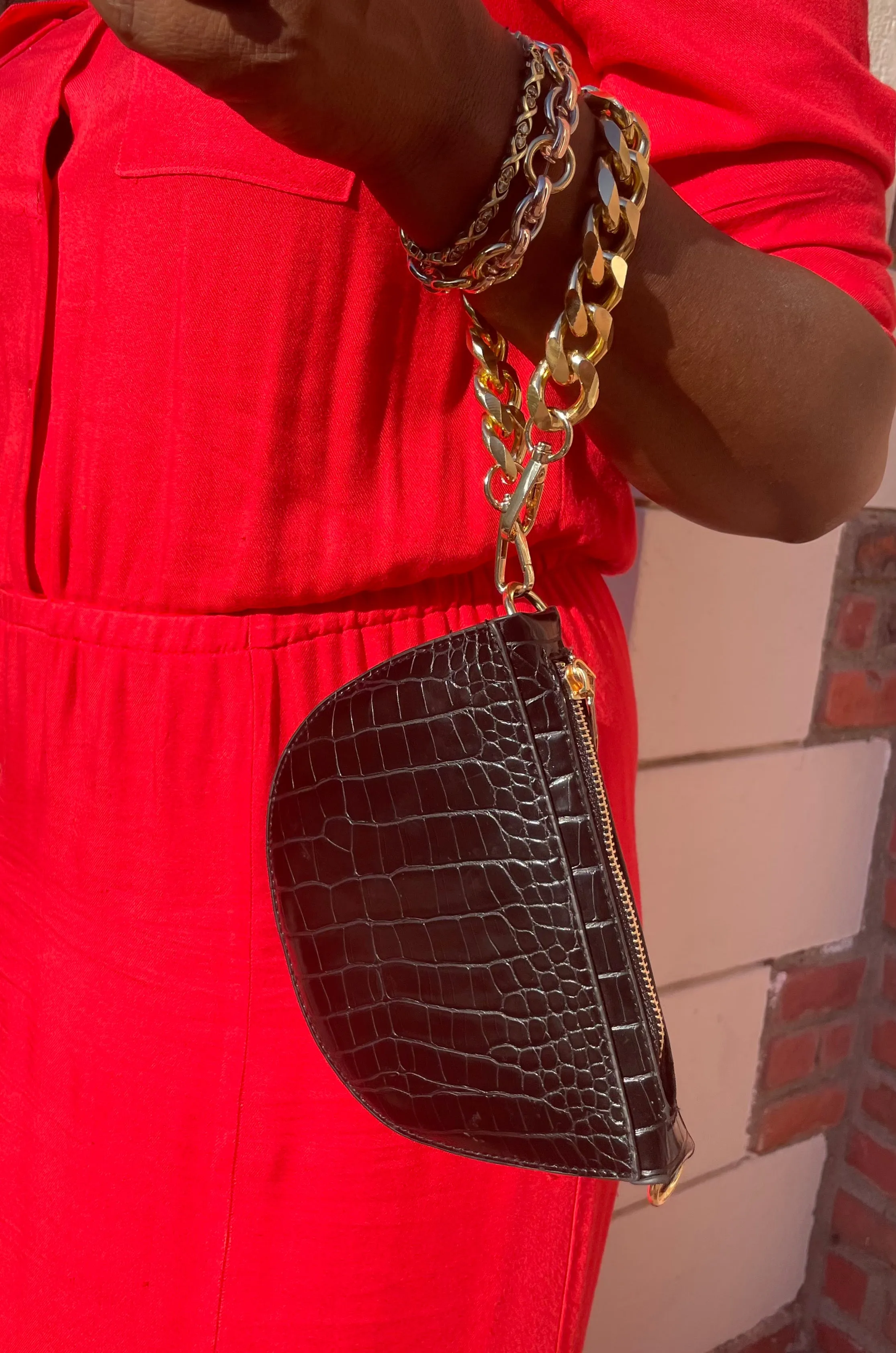 HALF MOON FAUX LEATHER CROSSBODY BAG & FANNY PACK