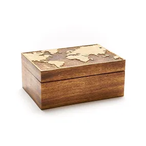 Hand-carved World Map Jewelry Box