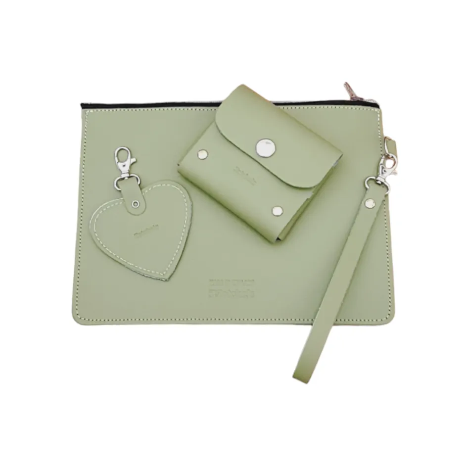 Handmade Leather Handbag Set - Sugarcube Collection Gift Set - Sage Green