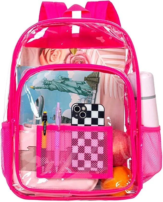 Heavy Duty Rose Pink See Through Clear Trendy Backpack