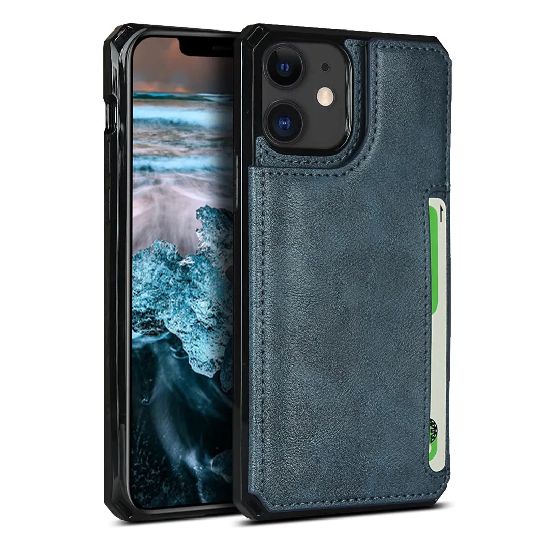 iPhone 11 Black Leather  Shockproof phone case for card slot wallet