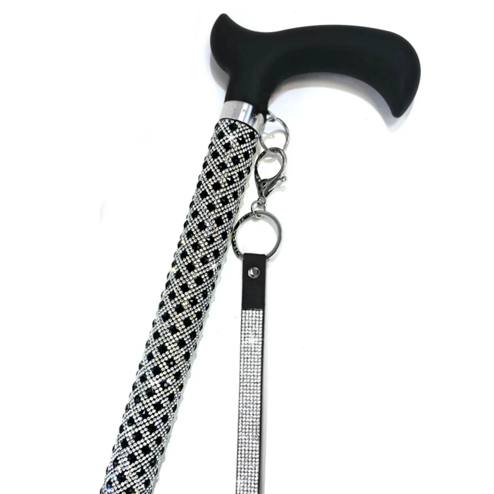 Jacqueline Kent "Sugar Cane" Silver Black Crystal Adjustable Medical Cane