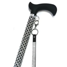 Jacqueline Kent "Sugar Cane" Silver Black Crystal Adjustable Medical Cane