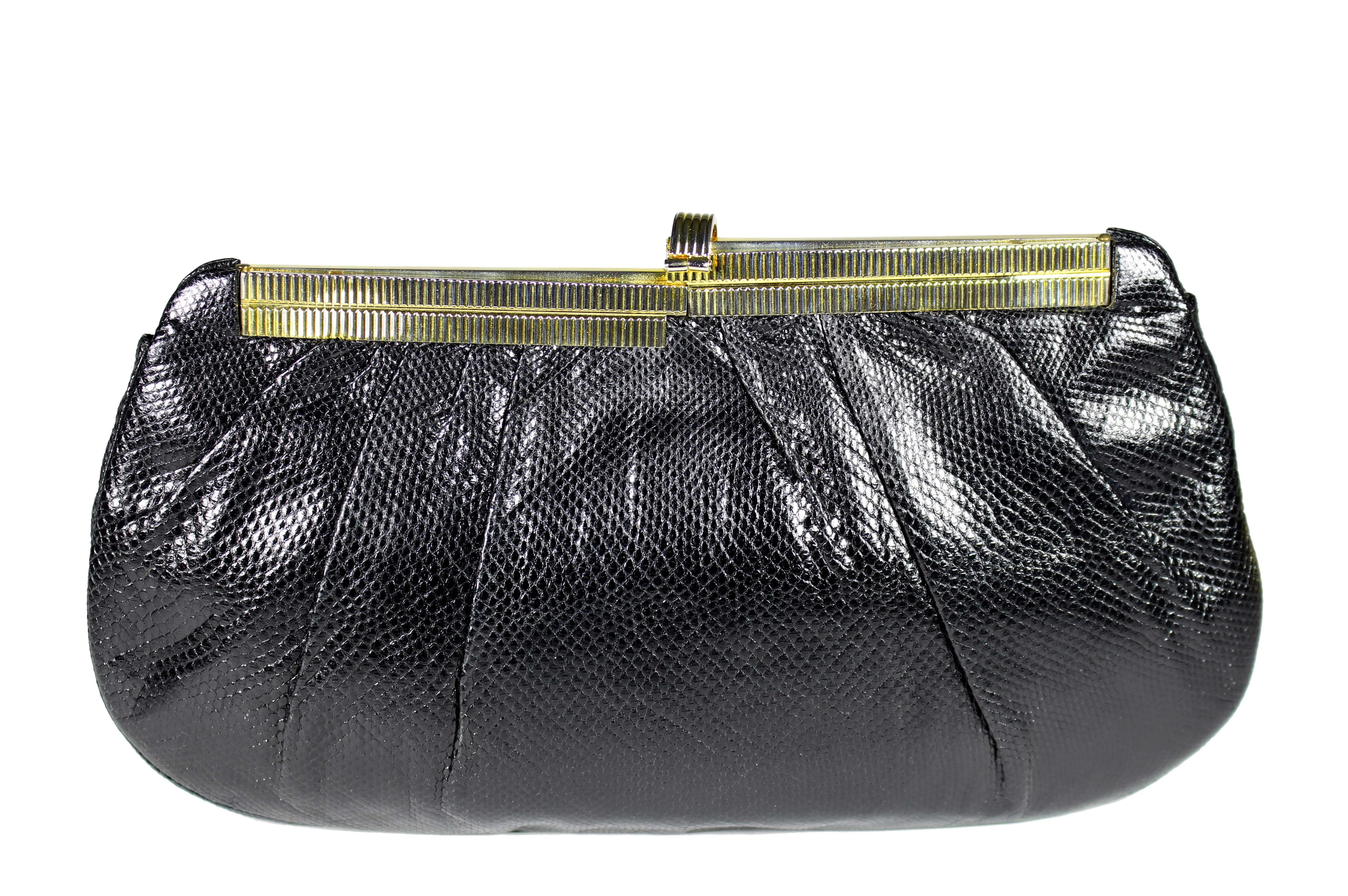 JUDITH LEIBER black snakeskin handbag with jewel clasp