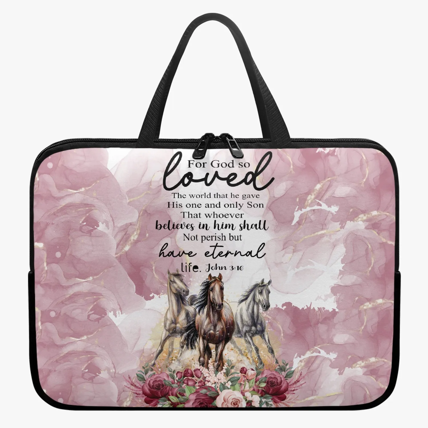 Laptop Sleeve with Handles - Horses - Bible Quote