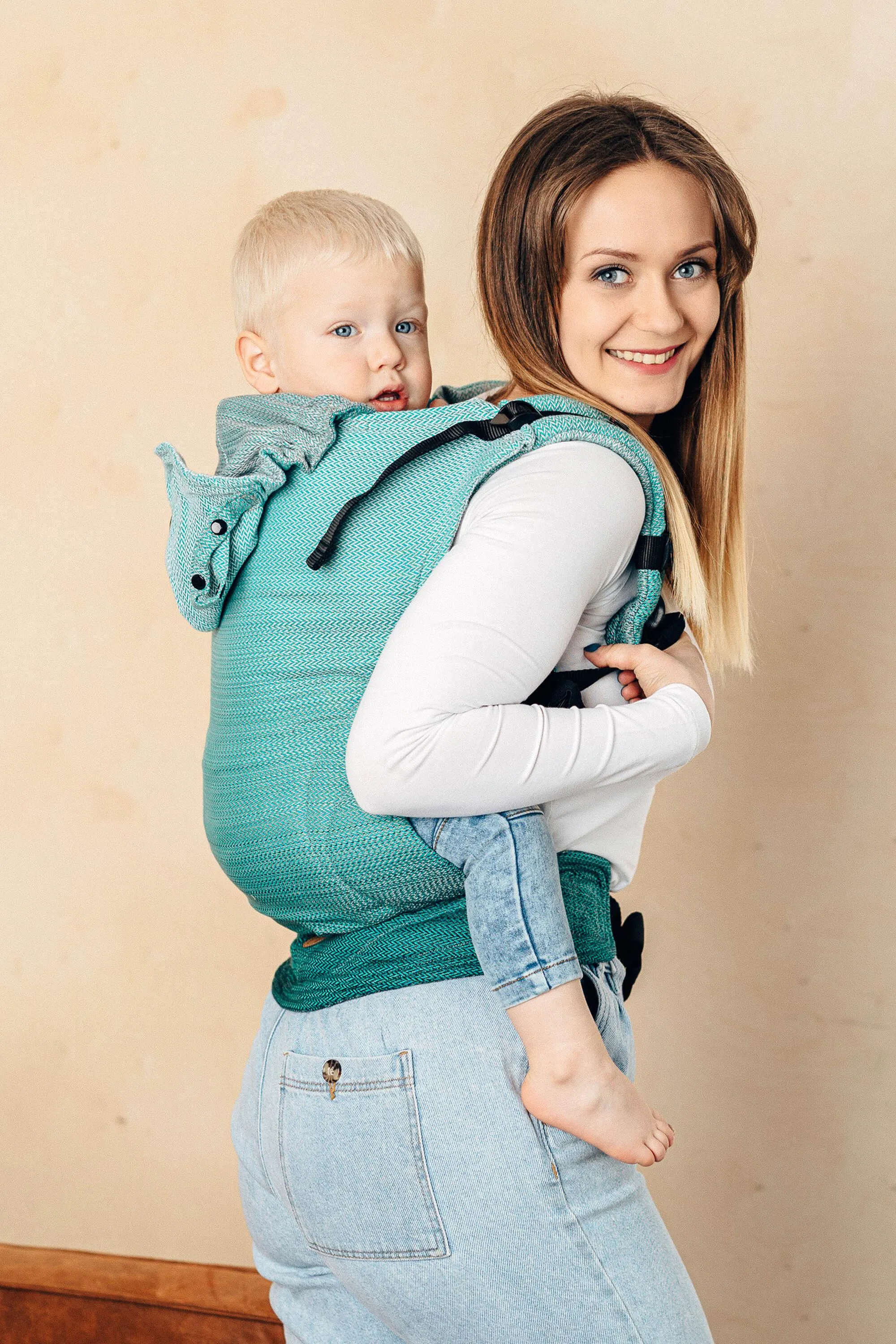 LennyLamb LennyGo Ergonomic Baby Carrier Toddler Size Little Herringbone Ombre Green