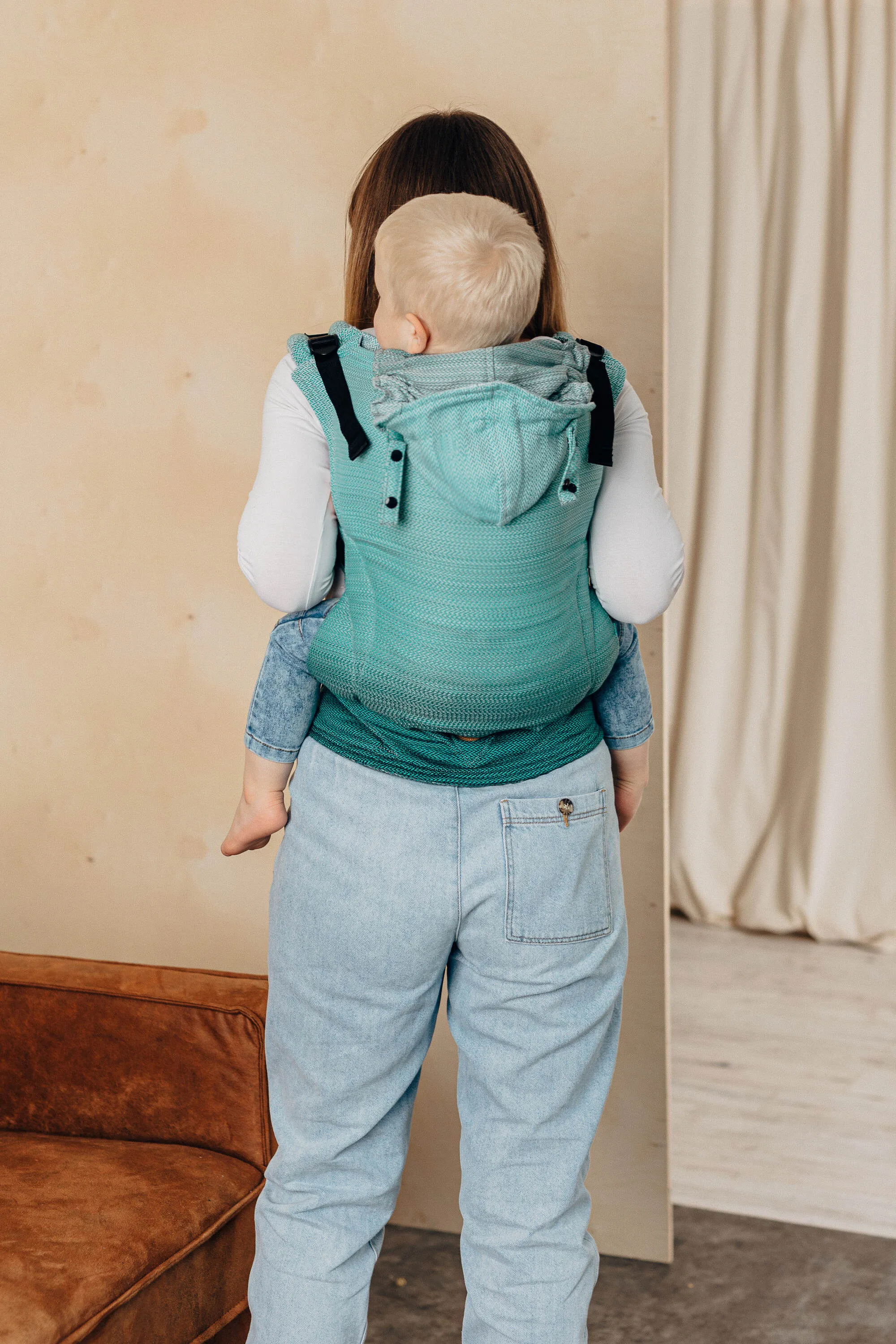 LennyLamb LennyGo Ergonomic Baby Carrier Toddler Size Little Herringbone Ombre Green