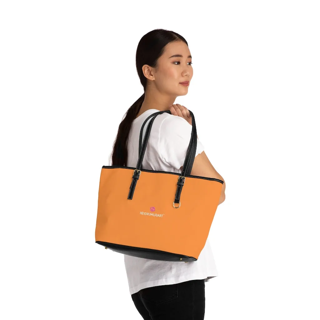 Light Orange Zipped Tote Bag, Solid Color Modern Essential Designer PU Leather Shoulder Bag For Ladies