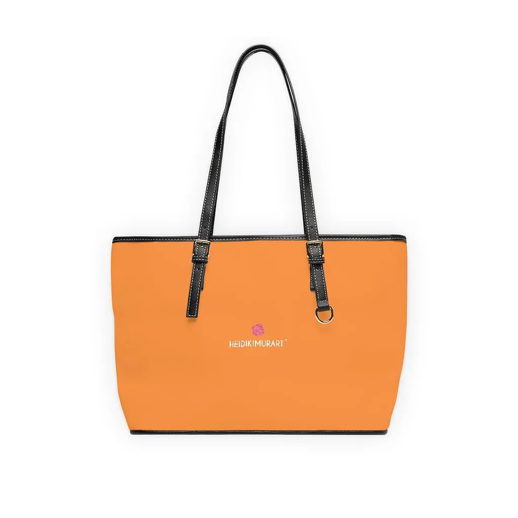 Light Orange Zipped Tote Bag, Solid Color Modern Essential Designer PU Leather Shoulder Bag For Ladies