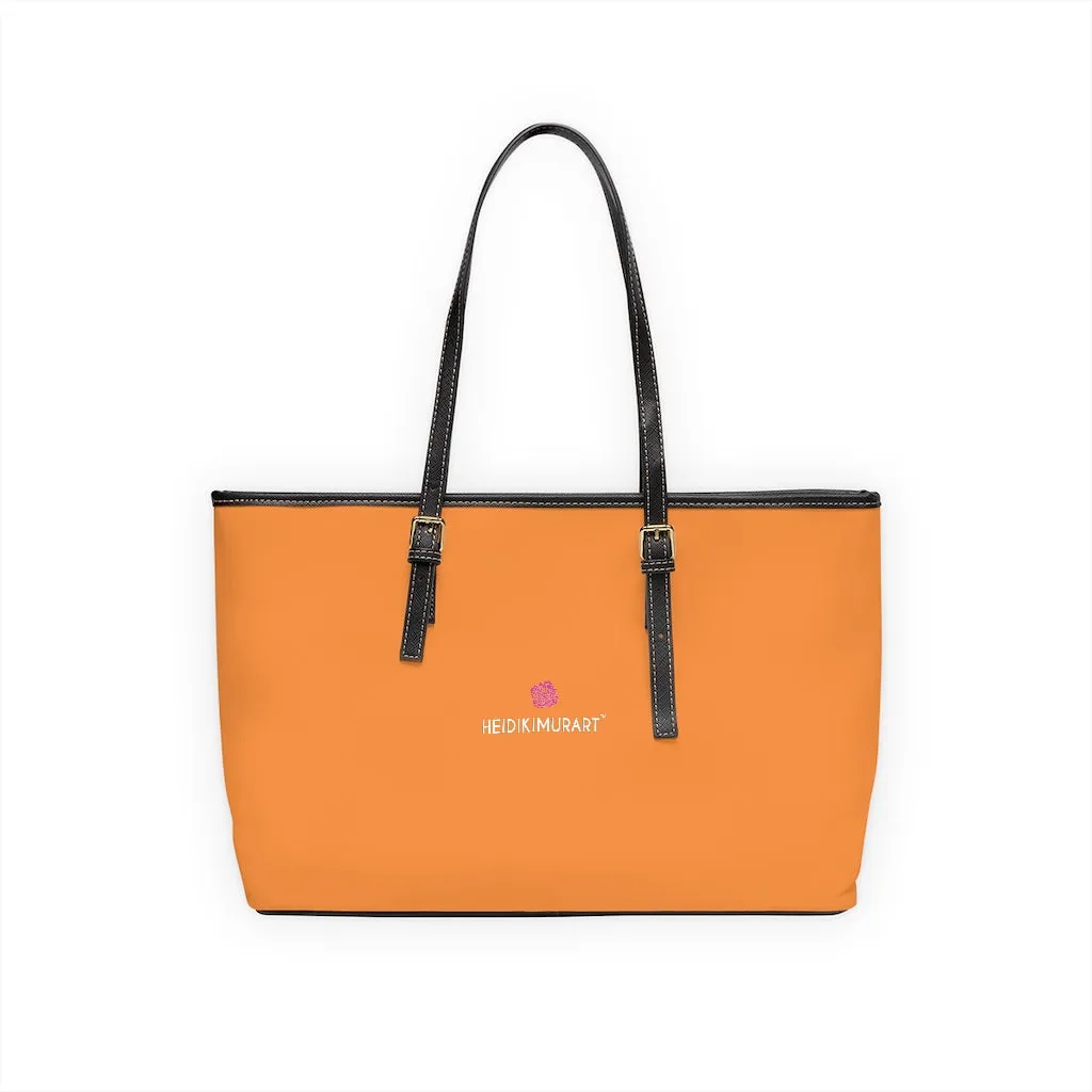 Light Orange Zipped Tote Bag, Solid Color Modern Essential Designer PU Leather Shoulder Bag For Ladies