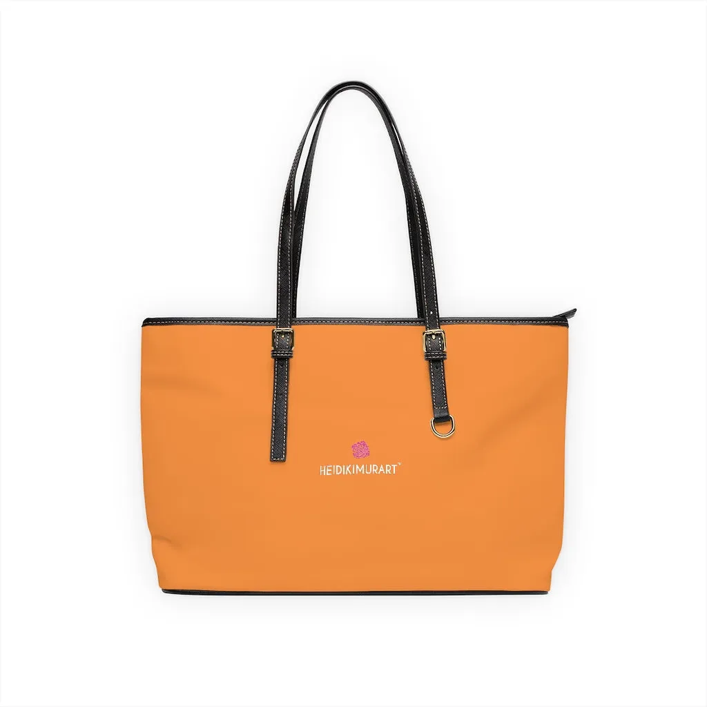 Light Orange Zipped Tote Bag, Solid Color Modern Essential Designer PU Leather Shoulder Bag For Ladies