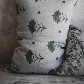 Linen Hand Block-Printed Pillow Cover No. 0228