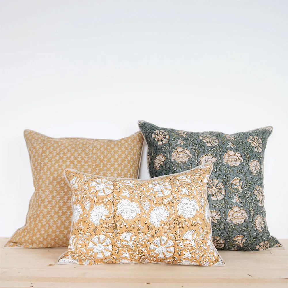 Linen Hand Block-Printed Pillow Cover Set No. 0708