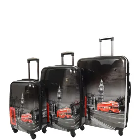 London Night Print Hard Shell Four Wheel Luggage Black Tucana