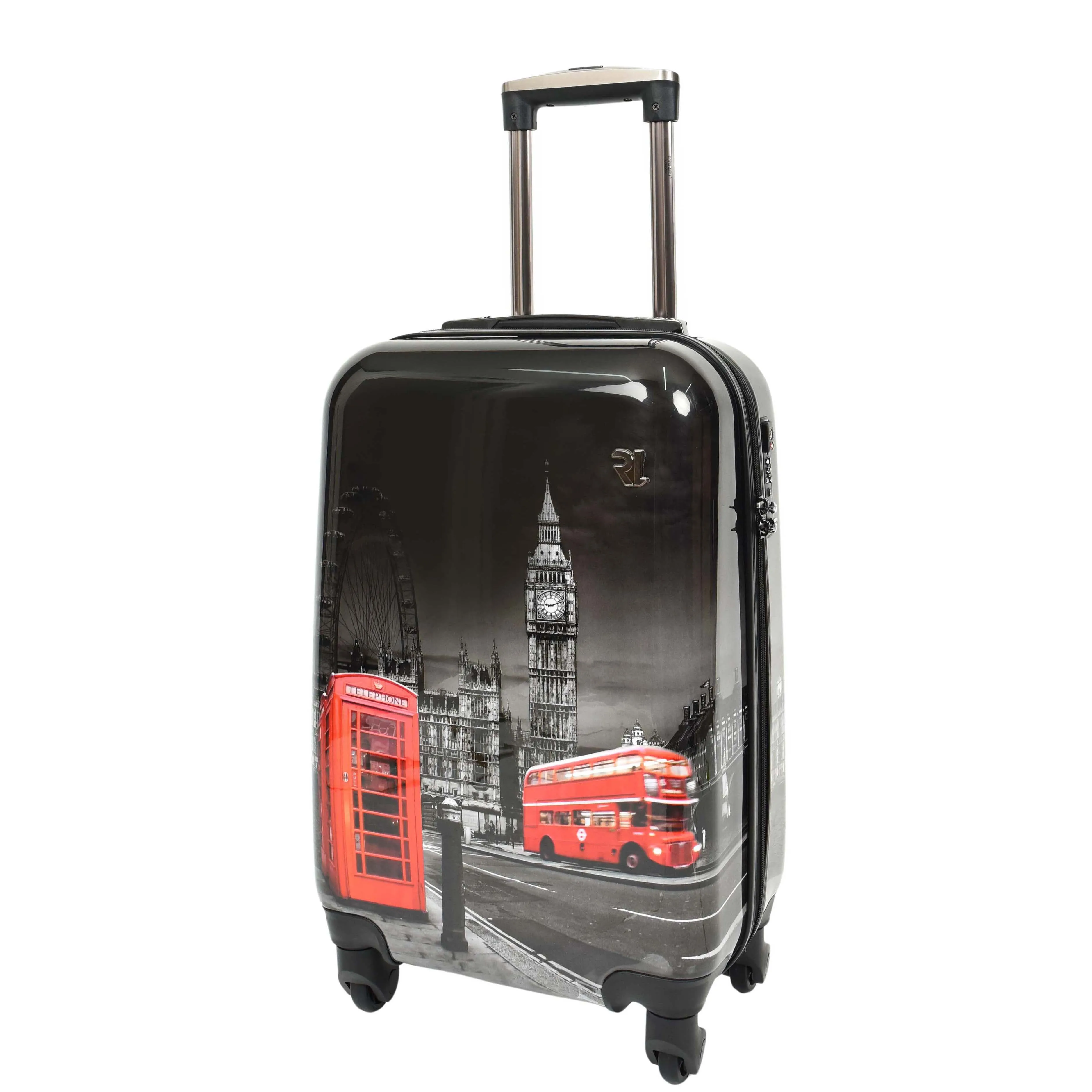 London Night Print Hard Shell Four Wheel Luggage Black Tucana