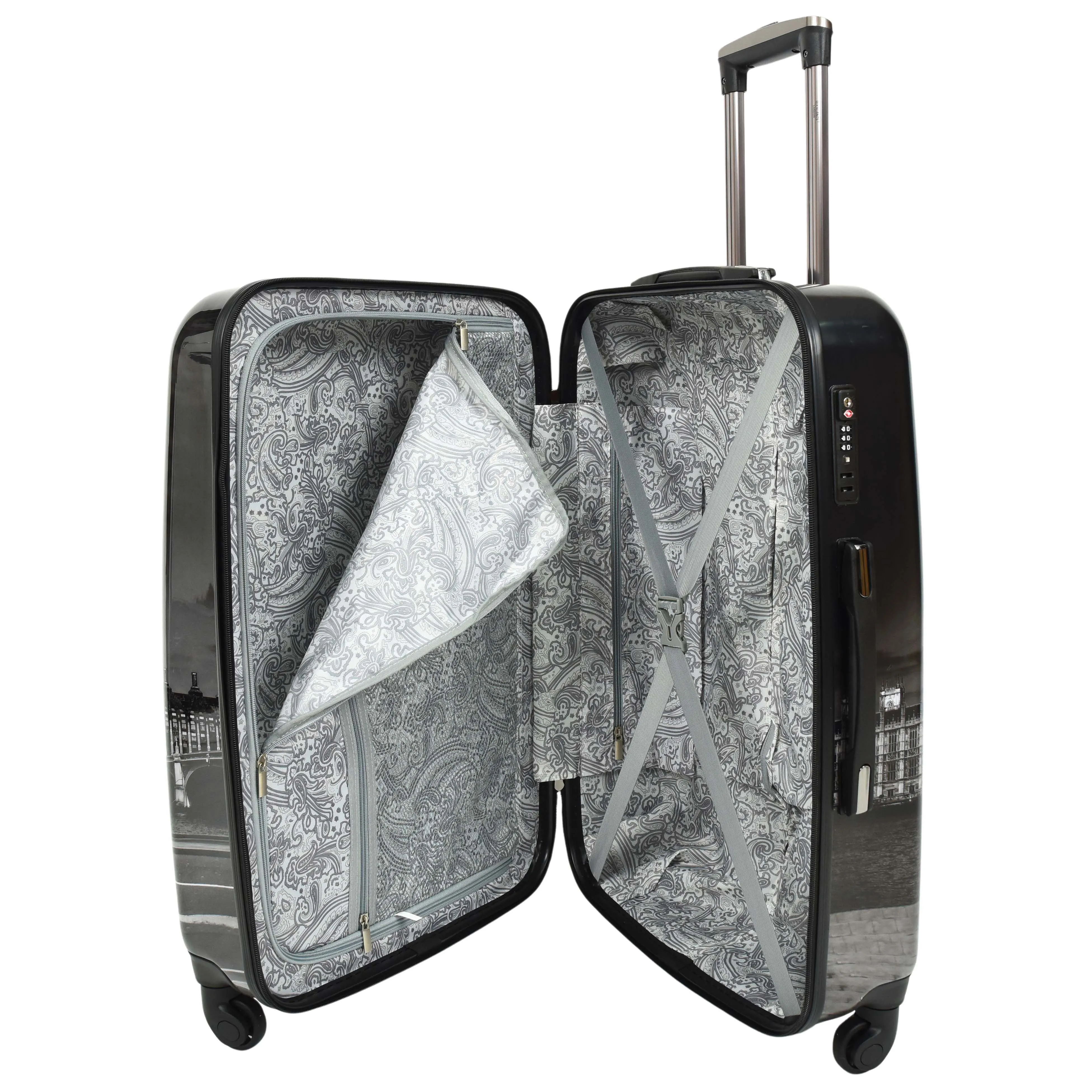 London Night Print Hard Shell Four Wheel Luggage Black Tucana