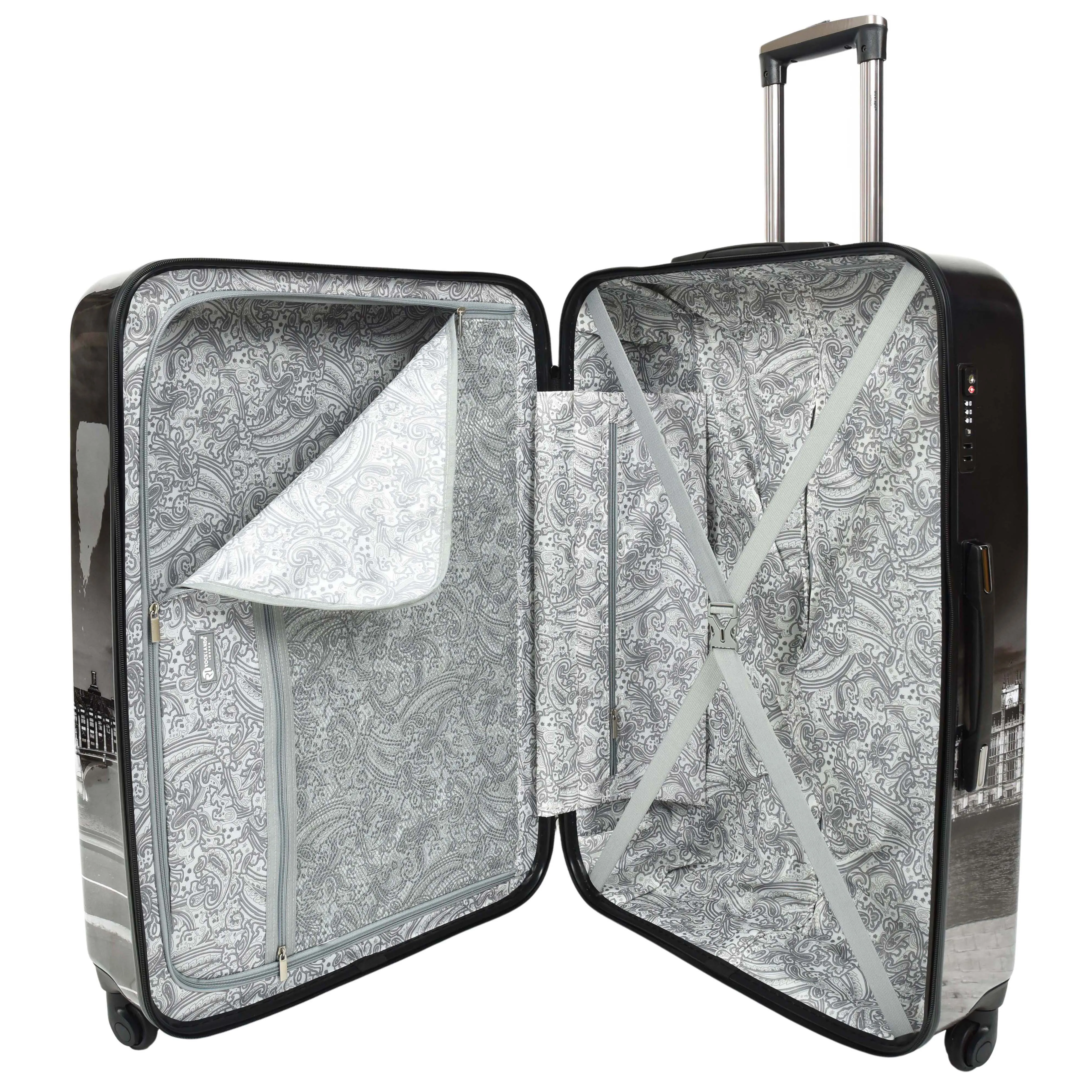 London Night Print Hard Shell Four Wheel Luggage Black Tucana