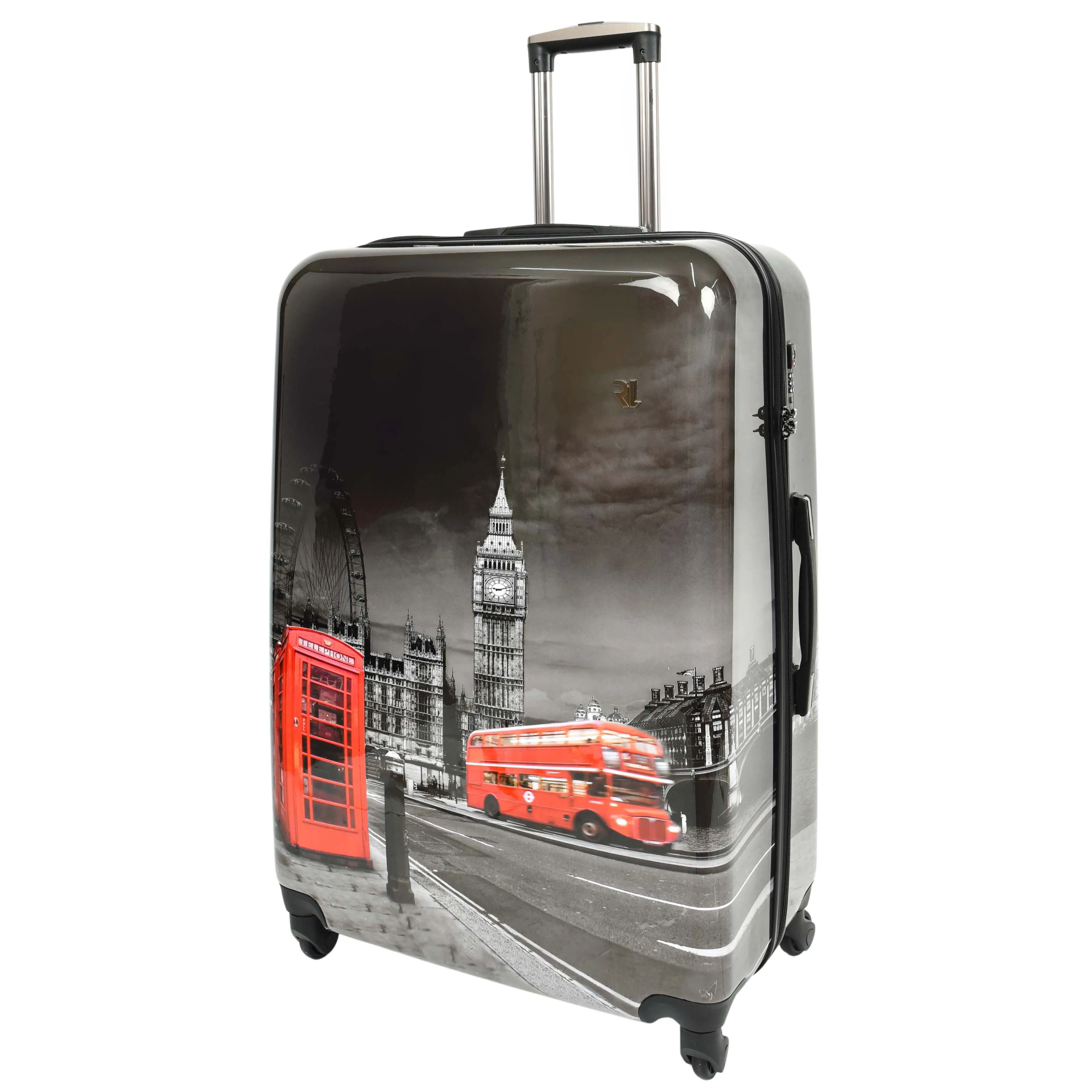 London Night Print Hard Shell Four Wheel Luggage Black Tucana