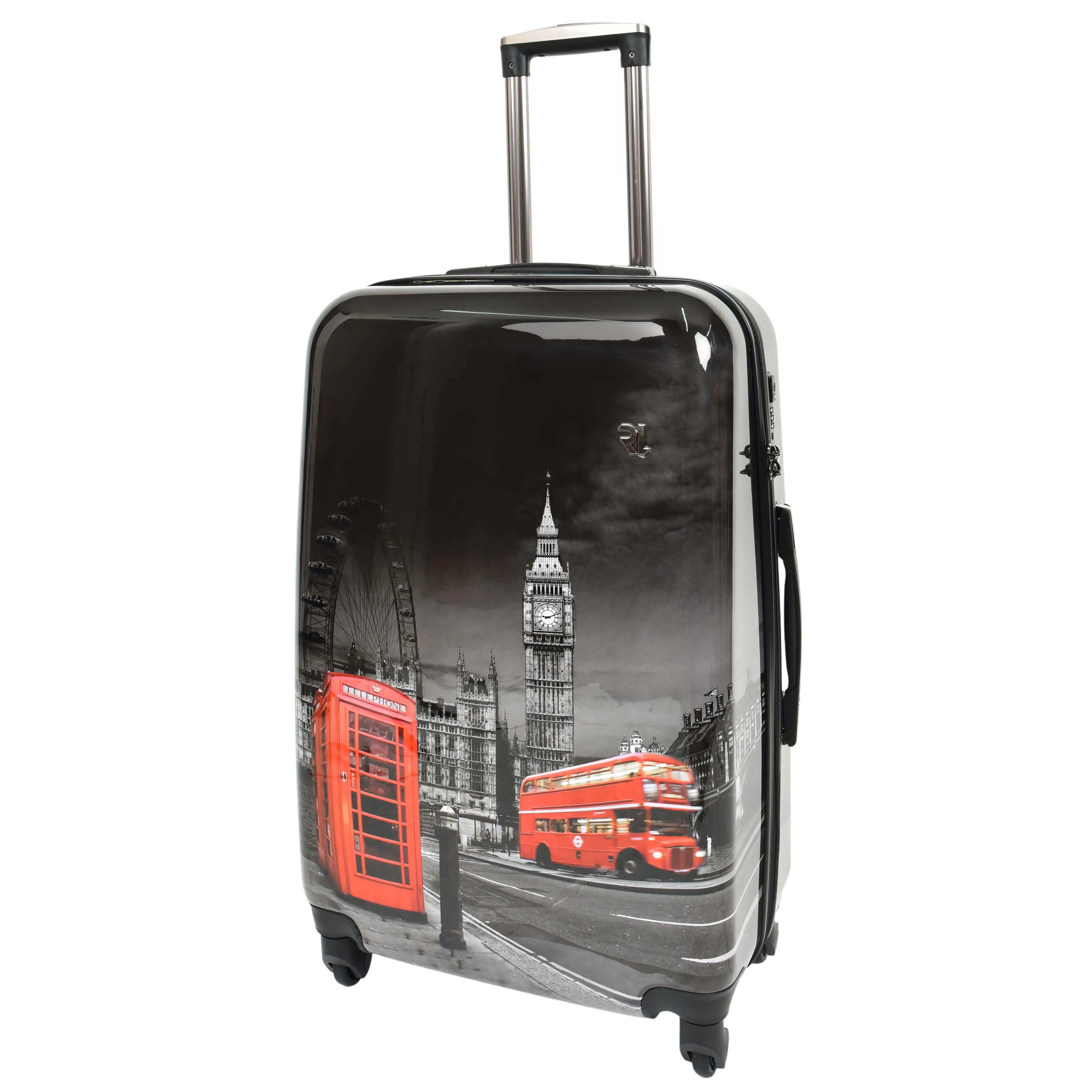 London Night Print Hard Shell Four Wheel Luggage Black Tucana