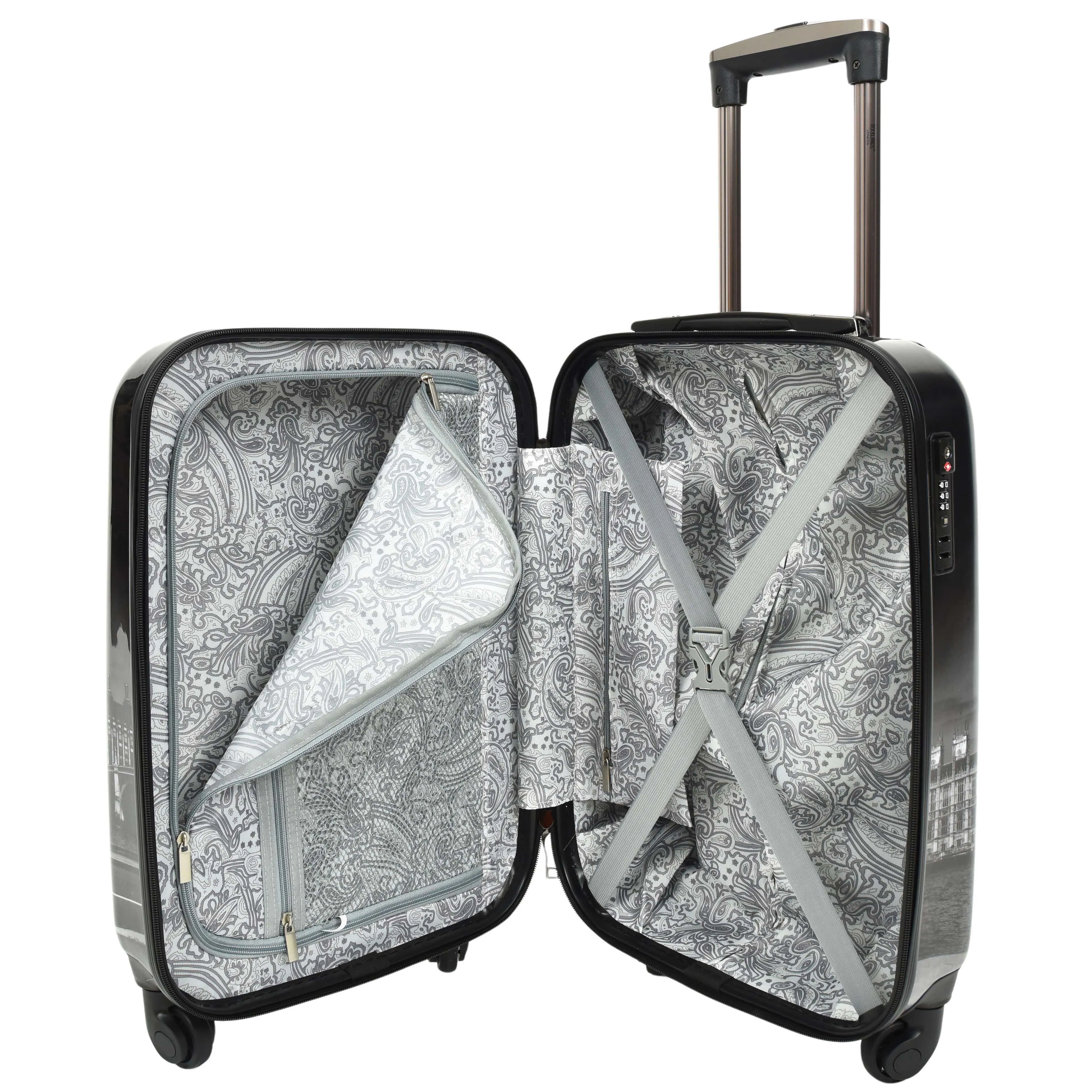 London Night Print Hard Shell Four Wheel Luggage Black Tucana