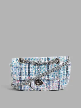 LOV Blue Sequin Embroidered & Woven Sling Bag