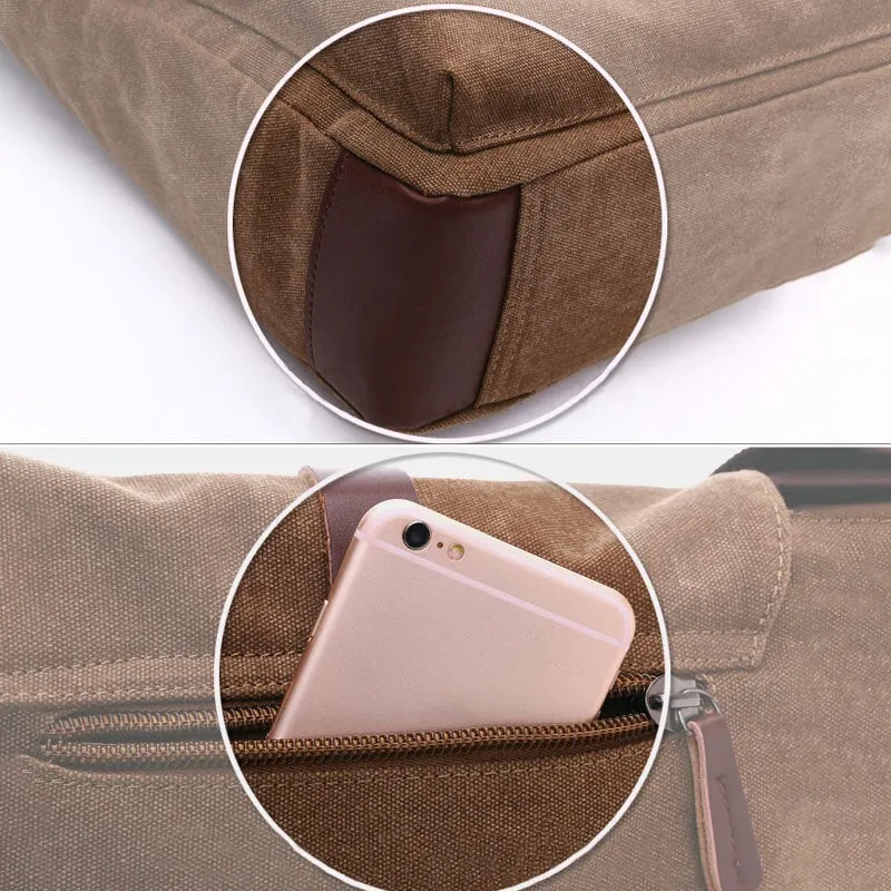 Men Canvas Back Anti-theft Zipper Pocket Crossbody Bags Casual Large Capacity 6.3 Inch Phone Bag Shoulder