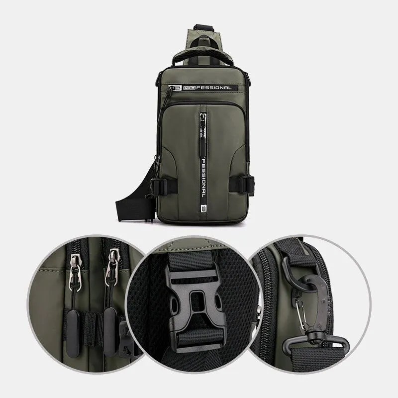 Men Casual Multifunction Waterproof Nylon Chest Bag Multi-pocket Crossbody Shoulder