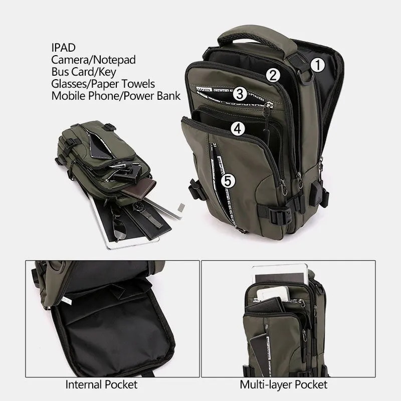 Men Casual Multifunction Waterproof Nylon Chest Bag Multi-pocket Crossbody Shoulder