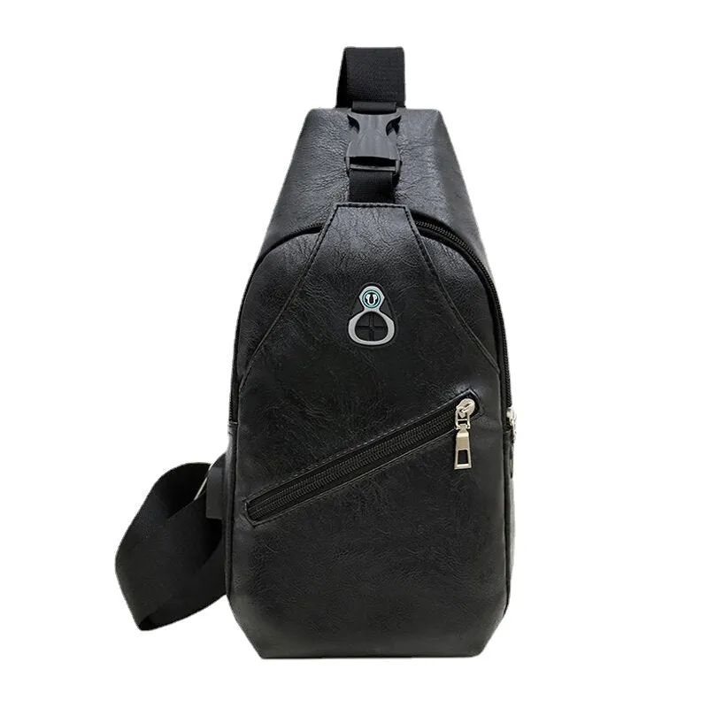 Men PU Leather Retro Business Chest Bag With USB Charging Youth Shoulder Cross Body