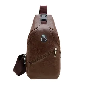 Men PU Leather Retro Business Chest Bag With USB Charging Youth Shoulder Cross Body