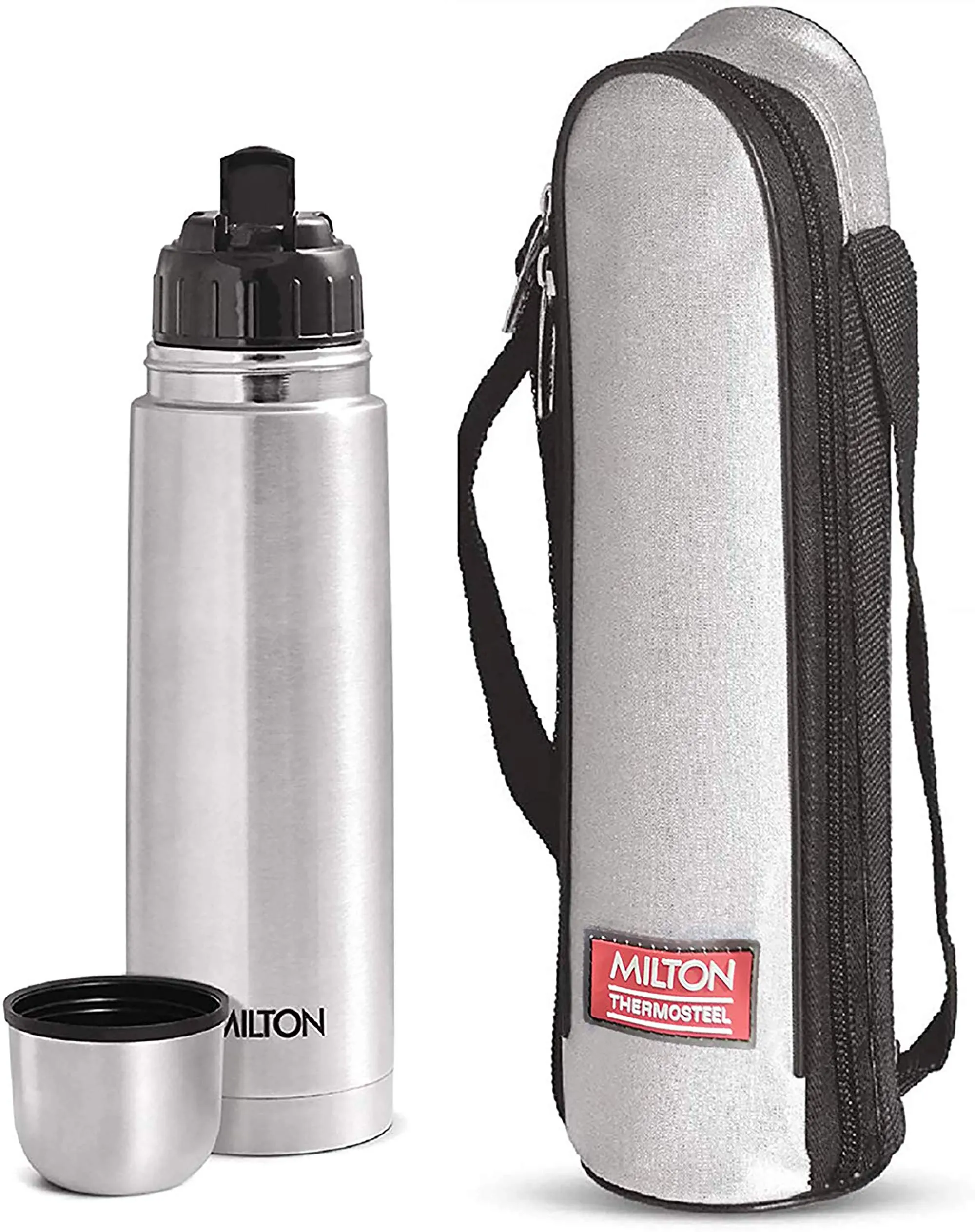 Milton Thermosteel Flip Lid Flask, 1000 millilitres, Silver & Galaxia Stainless Steel Casserole, 2.5 litres, Silver Combo